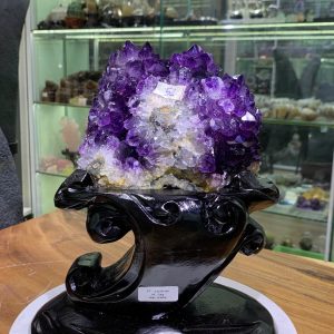 Bông Thạch Anh Tím đậm Uruguay - Amethyst kèm đế gỗ KT: 23x16cm - KL: 2kg