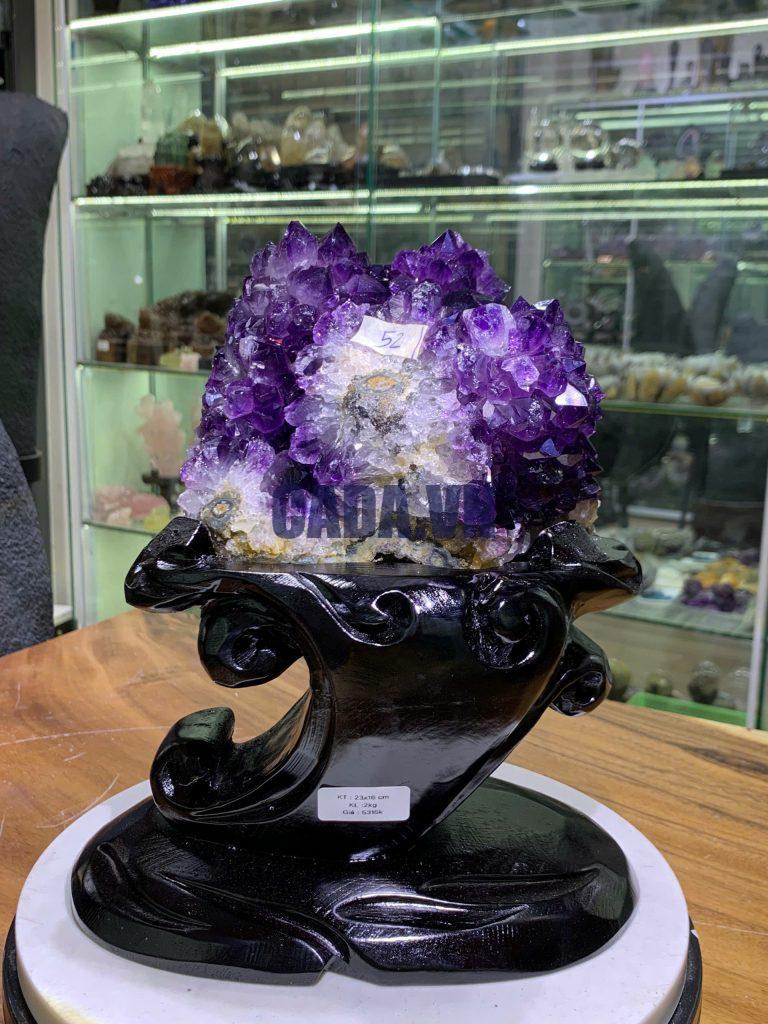 Bông Thạch Anh Tím đậm Uruguay - Amethyst kèm đế gỗ KT: 23x16cm - KL: 2kg