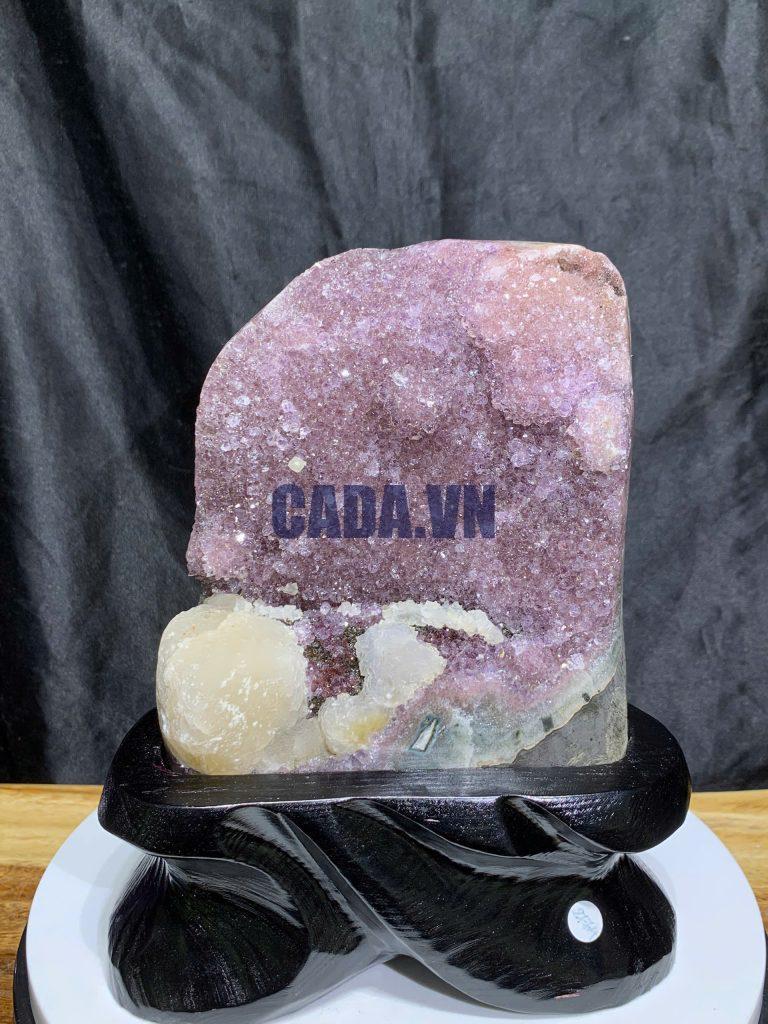 Thạch Anh Tím biến thể hồng nâu - Amethyst kèm đế gỗ KT: 22x14cm - KL:  2.574kg