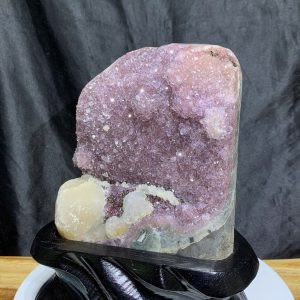 Thạch Anh Tím biến thể hồng nâu - Amethyst kèm đế gỗ KT: 22x14cm - KL: 2.574kg