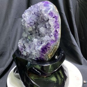 Vỉ bông Thạch Anh Tím - Amethyst kèm đế gỗ KT: 23x14cm - KL: 2.96kg
