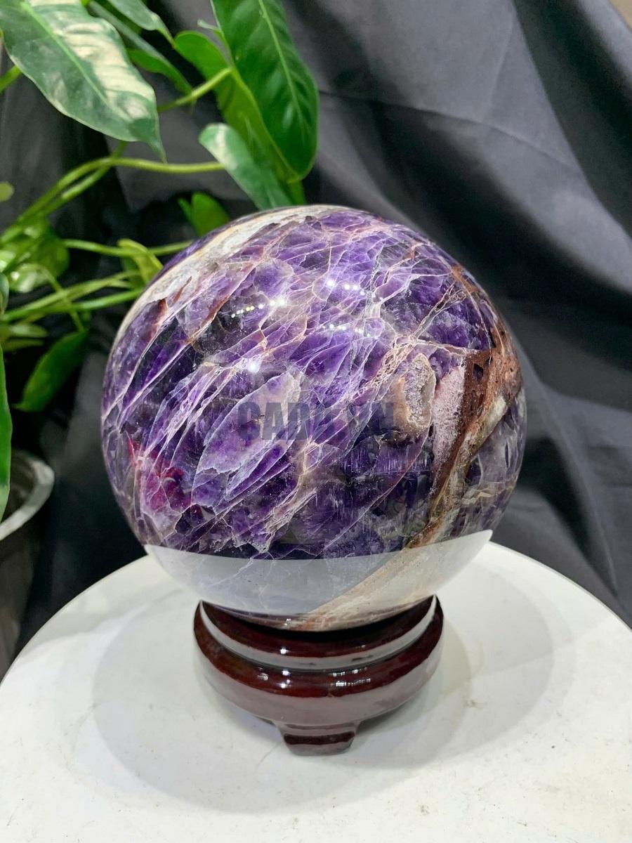 Bi cầu Thạch Anh Tím Vân - Dream Amethyst, ĐK: 13.6cm, KL: 3.338kg