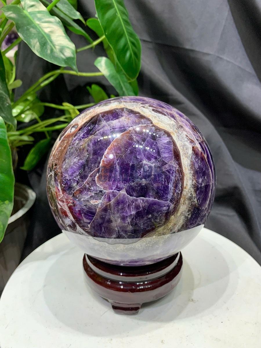 Bi cầu Thạch Anh Tím Vân - Dream Amethyst, ĐK: 13.6cm, KL: 3.338kg