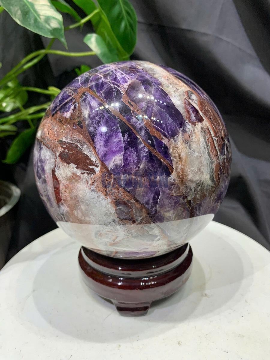 Bi cầu Thạch Anh Tím Vân - Dream Amethyst, ĐK: 13.6cm, KL: 3.338kg